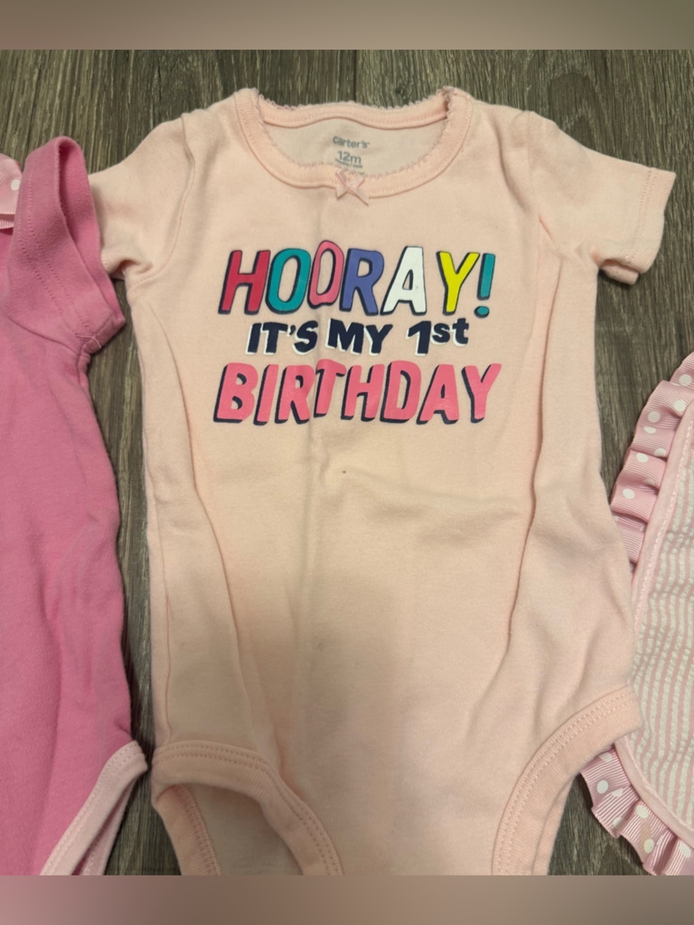 Carters Baby girls Pink 1st Birthday Lot Size 12 Months Bib Sparkle - Picture 3 of 5
